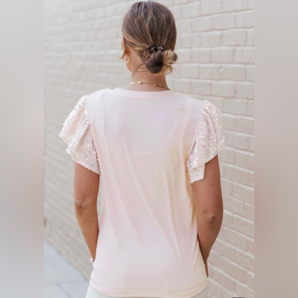 Sequin Ruffle Sleeve Top - Picture 5 of 7